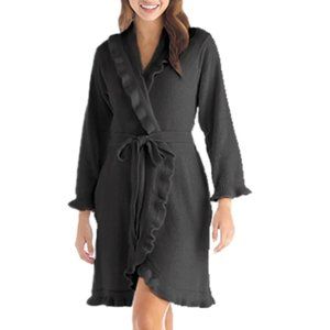 Softies BLACK Short Chenille Ruffle Robe Small NEW $109